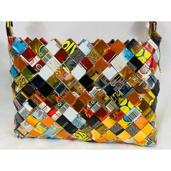 Vintage Candy Gum Wrapper Woven Handbag Recycled Material - Picture 2 of 9